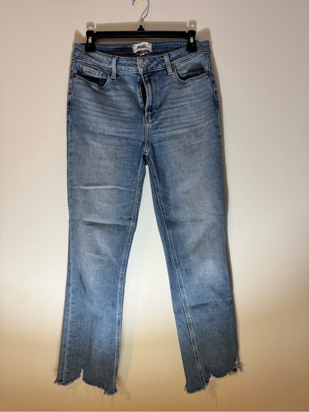PAIGE Light Blue Cropped Straight-Leg Jeans with Raw Hem